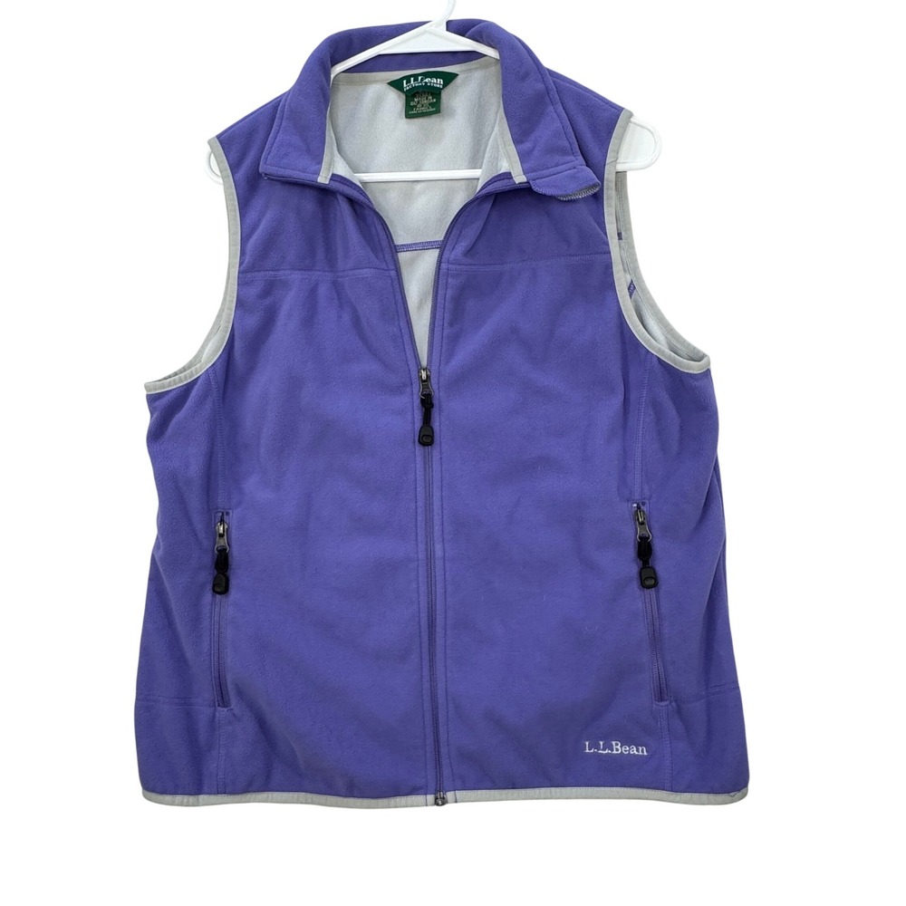 VTG LL Bean Fleece Vest Womens Medium Purple Full‎ Zip Mock Neck Outdoor